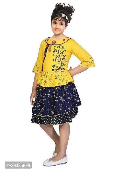 LINK KWALITY - Girls Rayon Blend Round Neck Printed Midi/Knee Length Festive/Party Dress (3/4 Sleeve) 3-4 Years ; SKU-yellow1200d-28 (1-2 Years, Yellow)-thumb3