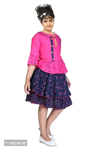 LINK KWALITY - Girls Rayon Blend Round Neck Printed Midi/Knee Length Festive/Party Dress (3/4 Sleeve) (2-3 Years, Pink)-thumb3