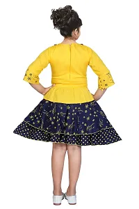 LINK KWALITY - Girls Rayon Blend Round Neck Printed Midi/Knee Length Festive/Party Dress (3/4 Sleeve) (7-8 Years, Yellow)-thumb1