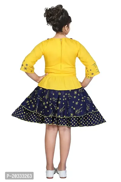 LINK KWALITY - Girls Rayon Blend Round Neck Printed Midi/Knee Length Festive/Party Dress (3/4 Sleeve) (7-8 Years, Yellow)-thumb2