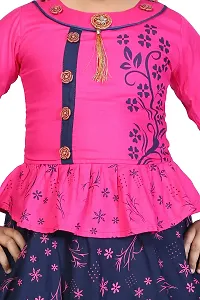 LINK KWALITY - Girls Rayon Blend Round Neck Printed Midi/Knee Length Festive/Party Dress (3/4 Sleeve) (1-2 Years, Pink)-thumb3