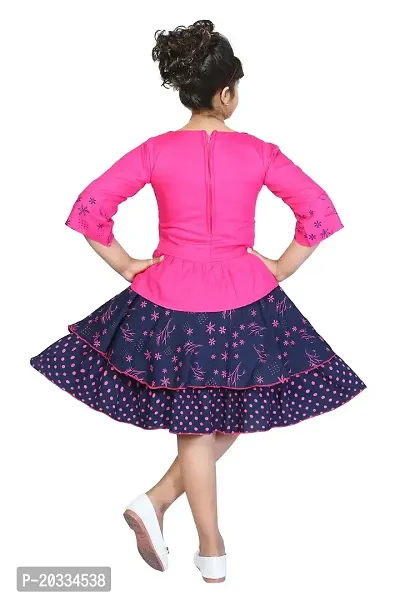 LINK KWALITY - Girls Rayon Blend Round Neck Printed Midi/Knee Length Festive/Party Dress (3/4 Sleeve) 3-4 Years ; SKU-yellow1200d-28 (7-8 Years, Pink)-thumb2