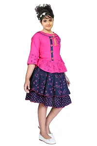LINK KWALITY - Girls Rayon Blend Round Neck Printed Midi/Knee Length Festive/Party Dress (3/4 Sleeve) (1-2 Years, Pink)-thumb2