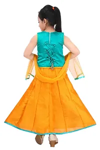 LINK KWALITY Girls Lehenga Choli Ethnic Wear Self Design Lehenga, Choli and Dupatta Set (6-7 Years, GREEN)-thumb1