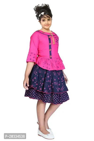 LINK KWALITY - Girls Rayon Blend Round Neck Printed Midi/Knee Length Festive/Party Dress (3/4 Sleeve) 3-4 Years ; SKU-yellow1200d-28 (7-8 Years, Pink)-thumb3