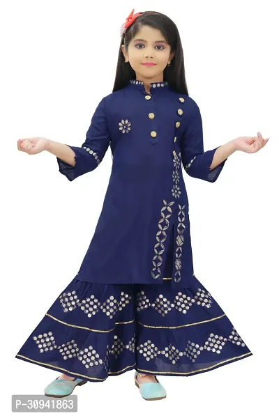 Girls Festive  Party Kurta and Palazzo Set  (Blue Pack of 1)