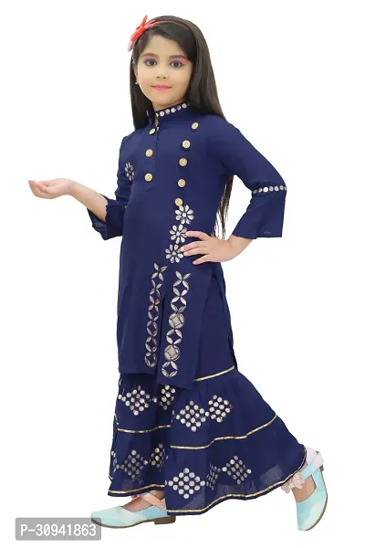 Girls Festive  Party Kurta and Palazzo Set  (Blue Pack of 1)-thumb4