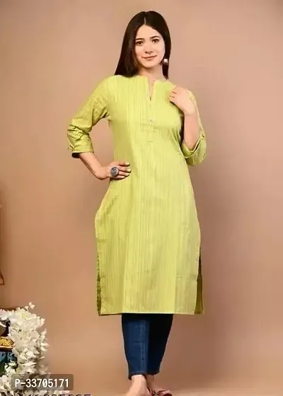 Trendy Green Solid Cotton Kurta For Women-thumb0