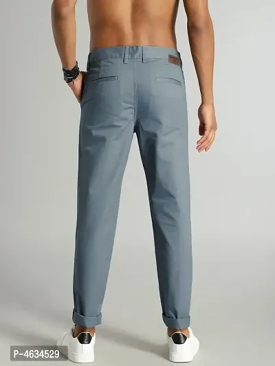 Stylish Cotton Sky Blue Solid Trouser For Men-thumb2