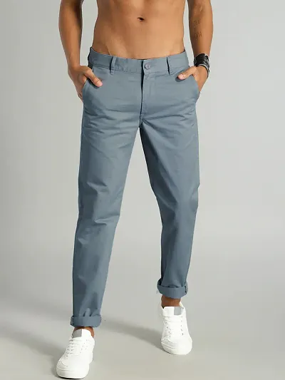 Stylish Cotton Sky Blue Solid Trouser For Men