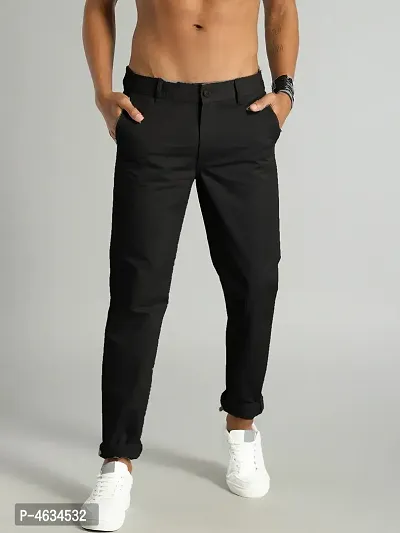 Stylish Cotton Black Solid Trouser For Men-thumb0