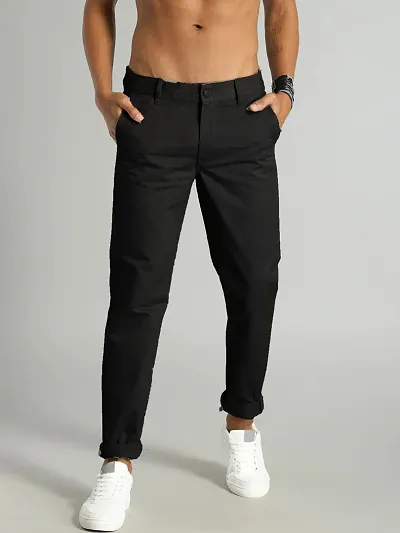 Stylish Cotton Black Solid Trouser For Men