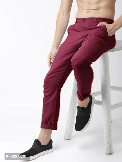 Stylish Cotton Maroon Solid Trouser For Men-thumb0