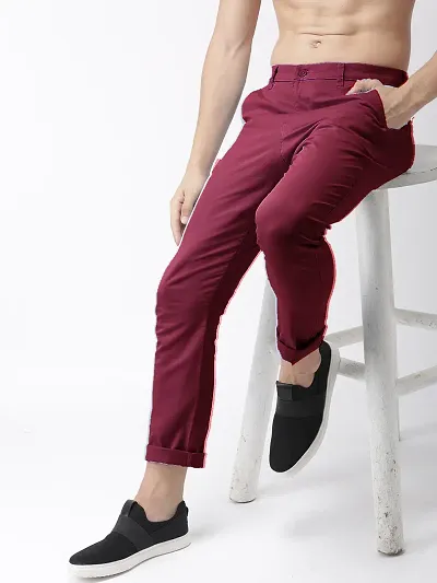 Stylish Cotton Maroon Solid Trouser For Men