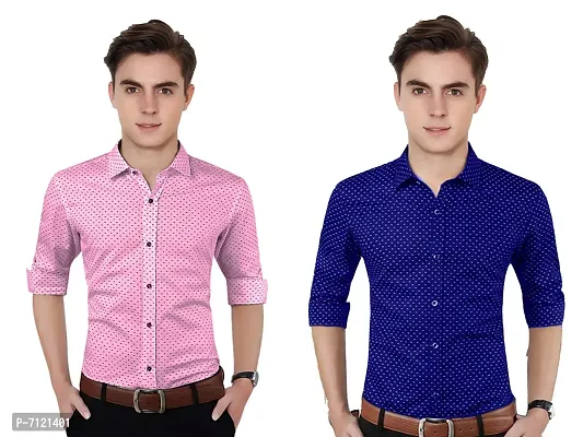 Stylish Fancy Cotton Dotted Casual Shirts Combo For Men Pack Of 2