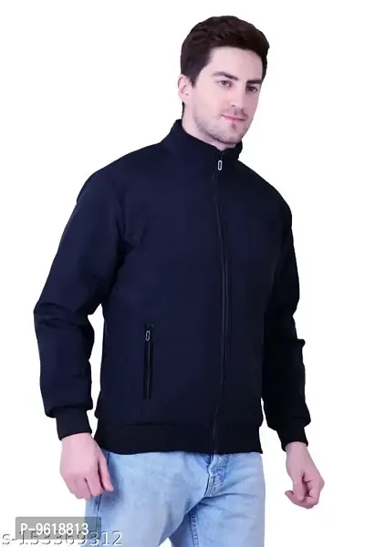 Trendy Fleece Navy Blue Solid Jacket For Men