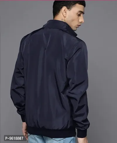 Trendy Fleece Navy Blue Solid Jacket For Men-thumb2