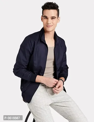 Trendy Fleece Navy Blue Solid Jacket For Men-thumb0