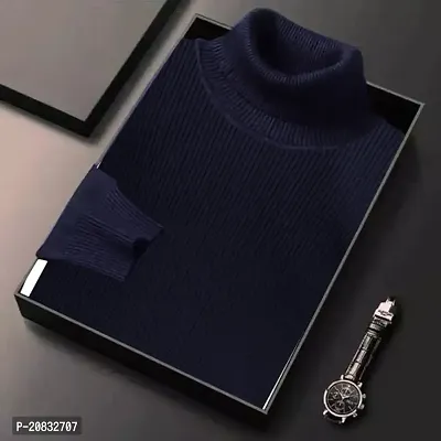 Classic Wool Blend Solid High Neck Sweatshirt for Men