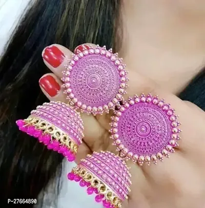 Beautiful Pink Alloy Earrings For Women-thumb0