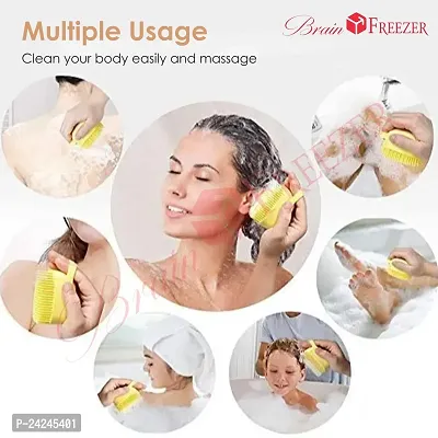 Brain Freezer Silicon Square Massage For Cleaning Body Scrubber Shampoo Dispenser Bathing Tool | Brushes, Men  Women Yellow-thumb4