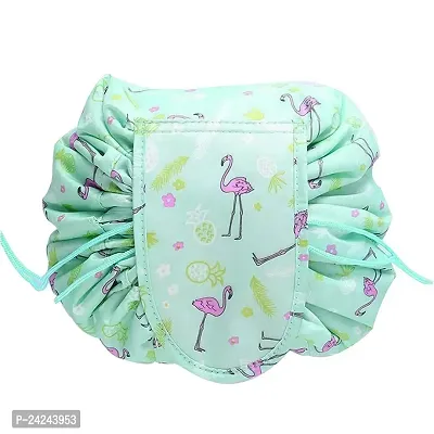 Brain Freezer Lazy Multifunction Storage Portable Cosmetic Round Toiletry Bags (Light Green Pink Flamingo)