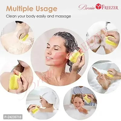 Brain Freezer Silicon Pack Of 3 Square Massage For Cleaning Body Scrubber Shampoo Dispenser Bathing Tool | Brushes, Men  Women (Mix Colour, Multi Design 3pcs)-thumb4