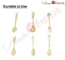 Brain Freezer 6pcs Vintage Spoons Fork Mini Royal Style Metal Gold Carved Coffee Snacks Fruit Prikkers Dessert Fork Kitchen Tool Teaspoon 1set Golden-thumb1