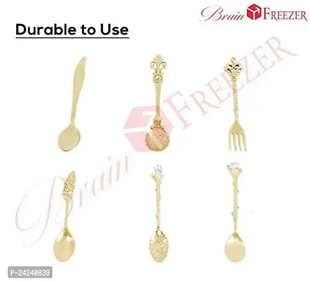 Brain Freezer 6pcs Vintage Spoons Fork Mini Royal Style Metal Gold Carved Coffee Snacks Fruit Prikkers Dessert Fork Kitchen Tool Teaspoon 1set Golden-thumb2