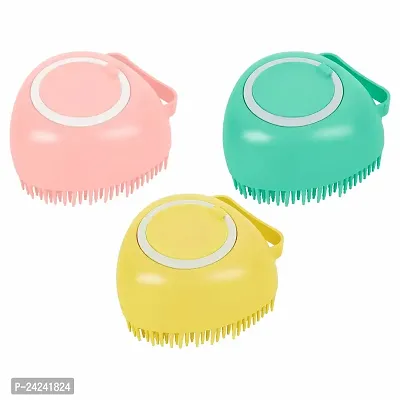 Brain Freezer Silicon Pack Of 3 Oval Massage For Cleaning Body Scrubber Shampoo Dispenser Bathing Tool | Brushes, Men  Women (Mix Colour, Multi Design 3pcs)