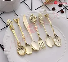 Brain Freezer 6pcs Vintage Spoons Fork Mini Royal Style Metal Gold Carved Coffee Snacks Fruit Prikkers Dessert Fork Kitchen Tool Teaspoon 1set Golden-thumb3
