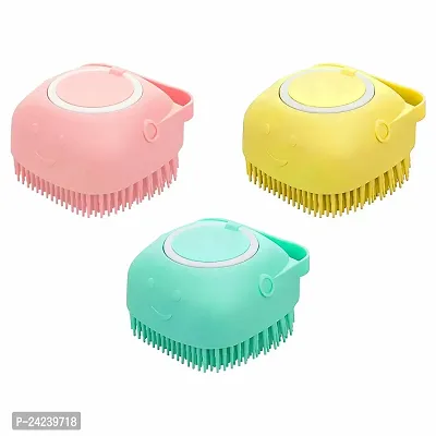 Brain Freezer Silicon Pack Of 3 Square Massage For Cleaning Body Scrubber Shampoo Dispenser Bathing Tool | Brushes, Men  Women (Mix Colour, Multi Design 3pcs)