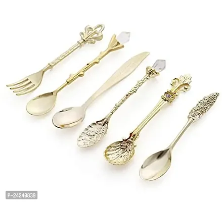 Brain Freezer 6pcs Vintage Spoons Fork Mini Royal Style Metal Gold Carved Coffee Snacks Fruit Prikkers Dessert Fork Kitchen Tool Teaspoon 1set Golden-thumb0