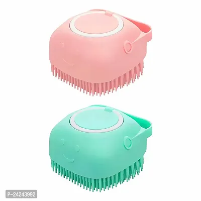 Silicon Pack Of 2 Square Massage For Cleaning Body Scrubber Shampoo Dispenser Bathing Tool | Brushes, Men  Women (Mix Colour, Multi Design 2pcs)