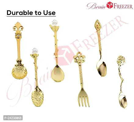 6Pcs Vintage Style Spoon  Forks Coffee Dessert Cutlery Spoons Set (Gold)-thumb2