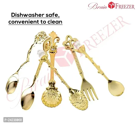 6Pcs Vintage Style Spoon  Forks Coffee Dessert Cutlery Spoons Set (Gold)-thumb4