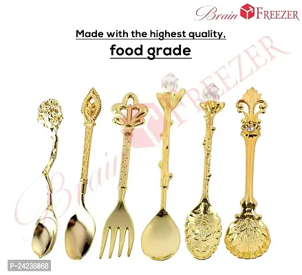 6Pcs Vintage Style Spoon  Forks Coffee Dessert Cutlery Spoons Set (Gold)-thumb3