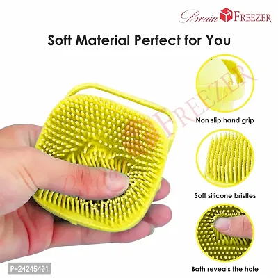 Brain Freezer Silicon Square Massage For Cleaning Body Scrubber Shampoo Dispenser Bathing Tool | Brushes, Men  Women Yellow-thumb3