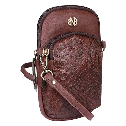 Stylish Brown Artificial Leather Self Pattern Sling Bags For Women