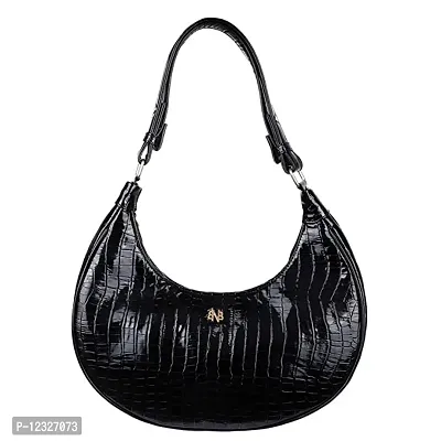 Stylish Black Artificial Leather Self Pattern Handbags For Women