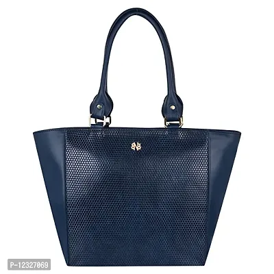 Stylish Navy Blue Artificial Leather Self Pattern Handbags For Women