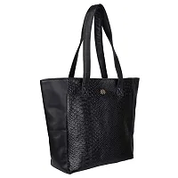 Stylish Black Artificial Leather Self Pattern Handbags For Women-thumb1