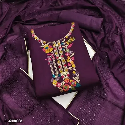 Elegant Purple Cotton Embroidered Dress Material with Dupatta For Women