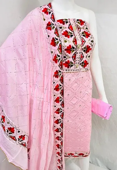 Stylish Muslin Embroidered Unstitched Suit