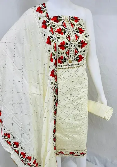 Fancy Muslin Embroidered Dress Material with Dupatta