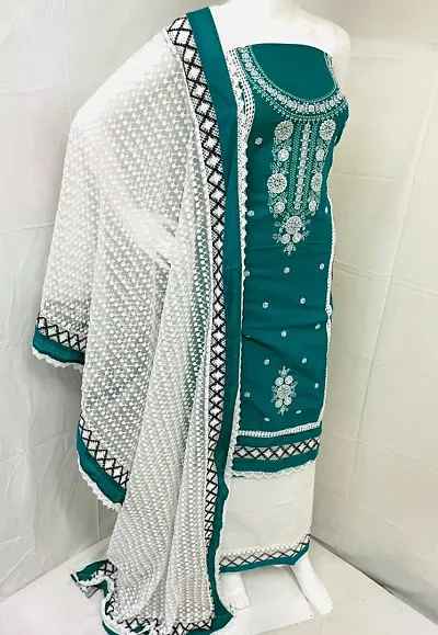 Classic Cambric Embroidered Dress Material with Dupatta