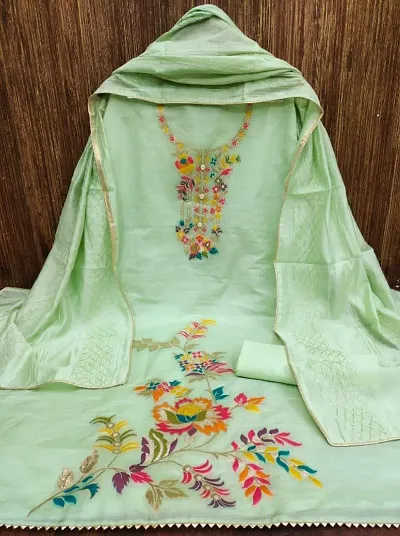 Fancy Banarasi Silk Unstitched Dress Material with Dupatta