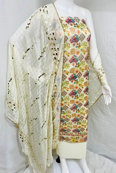 Stylish Chanderi Silk Printed Unstitched Suit