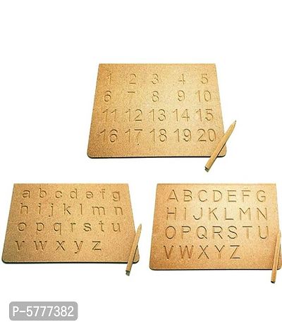 A to Z Alphabet And Number 1 to 20 Wooden Tracing Board with Dummy Pencil Set Of 3 for Kids Learning (Brown)-thumb0