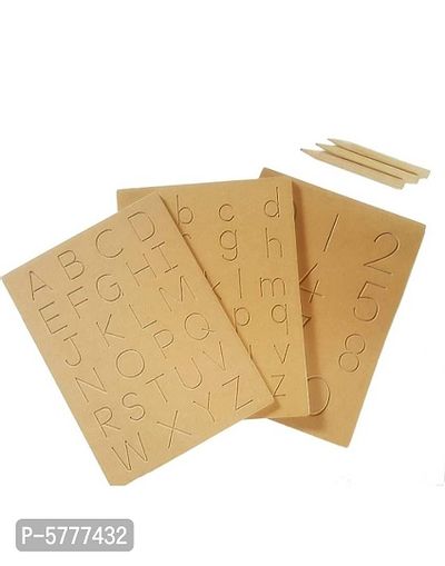 A to Z Big Small Alphabet and Counting 1 to 20 Wooden Tracing Board with Dummy Pencil for Kids Learning (Brown)